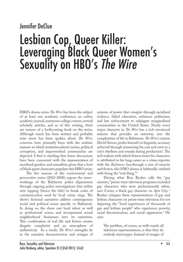 Lesbian Cop, Queer Killer: Leveraging Black Queer Women's Sexuality on HBO's the Wire