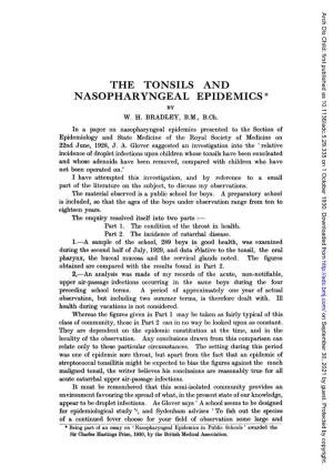 The Tonsils and Nasopharyngeal Epidemics * by W