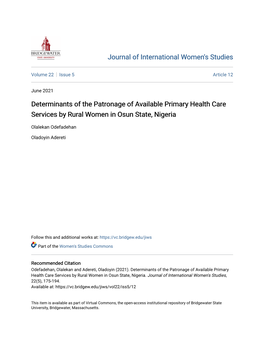 Determinants of the Patronage of Available Primary Health Care Services by Rural Women in Osun State, Nigeria