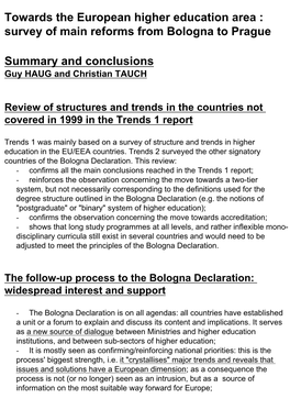 Interim Conclusions of the Trends II Analysis