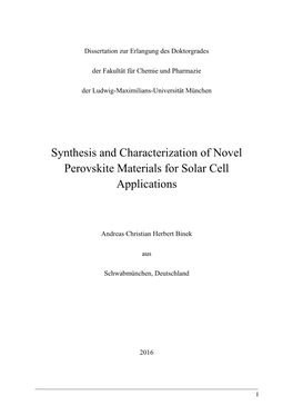 Synthesis and Characterization of Novel Perovskite Materials for Solar Cell Applications