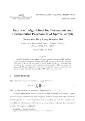 Improved Algorithms for Permanent and Permanental Polynomial Of