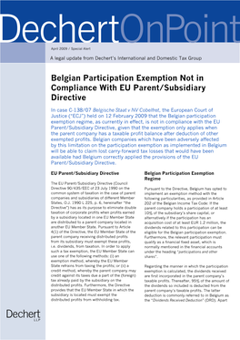 Belgian Participation Exemption Not in Compliance with EU Parent/Subsidiary Directive