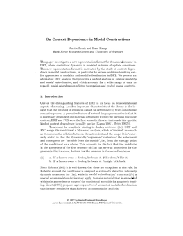 On Context Dependence III Modal Constructions