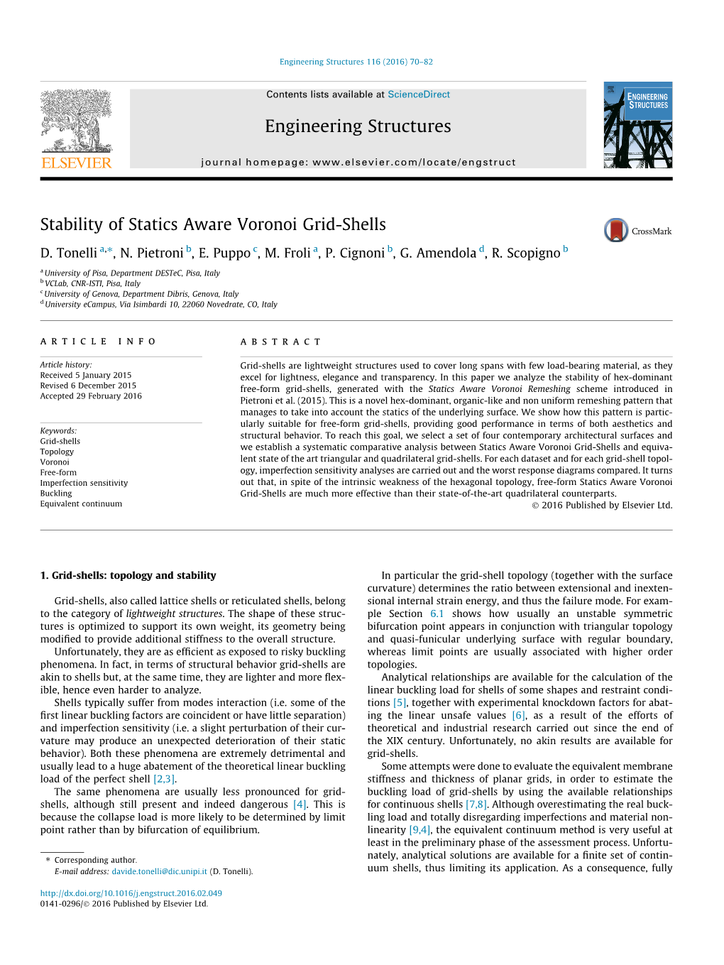 Stability of Statics Aware Voronoi Grid-Shells Engineering Structures