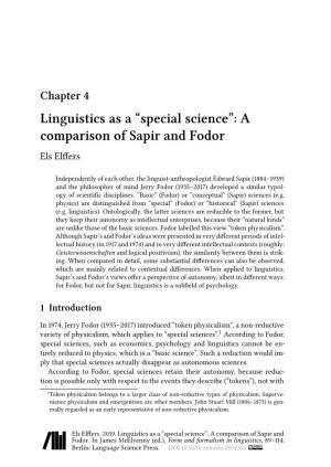 Linguistics As a “Special Science”: a Comparison of Sapir and Fodor Els Elffers