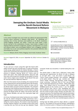 Social Media and the Bersih Electoral Reform Movement in Malaysia