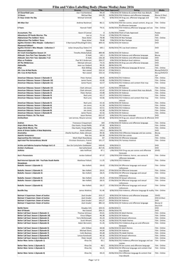 Film and Video Labelling Body (Home Media) June 2016