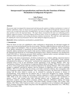 Interpersonal Conceptualizations and Intra-Psychic Functions of Defense Mechanisms in Indigenous Perspective