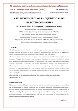 A Study on Merging & Acquisitions on Selected