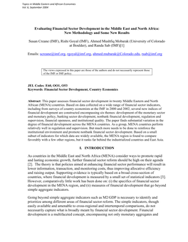 Evaluating Financial Sector Development in the Middle East and North Africa: New Methodology and Some New Results