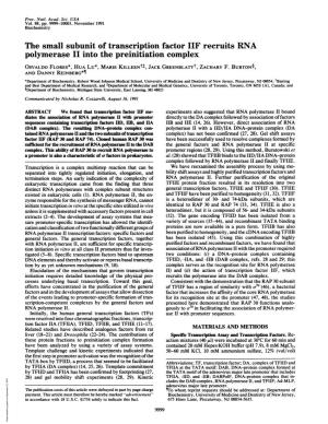 Polymerase II Into the Preinitiation Complex OSVALDO FLORES*, HUA Lu*, MARIE Killeentt, JACK Greenblattt, ZACHARY F