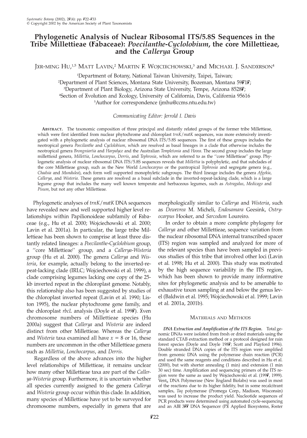 Phylogenetic Analysis of Nuclear Ribosomal ITS/5.8S Sequences In