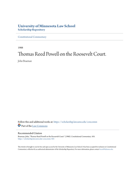 Thomas Reed Powell on the Roosevelt Court. John Braeman