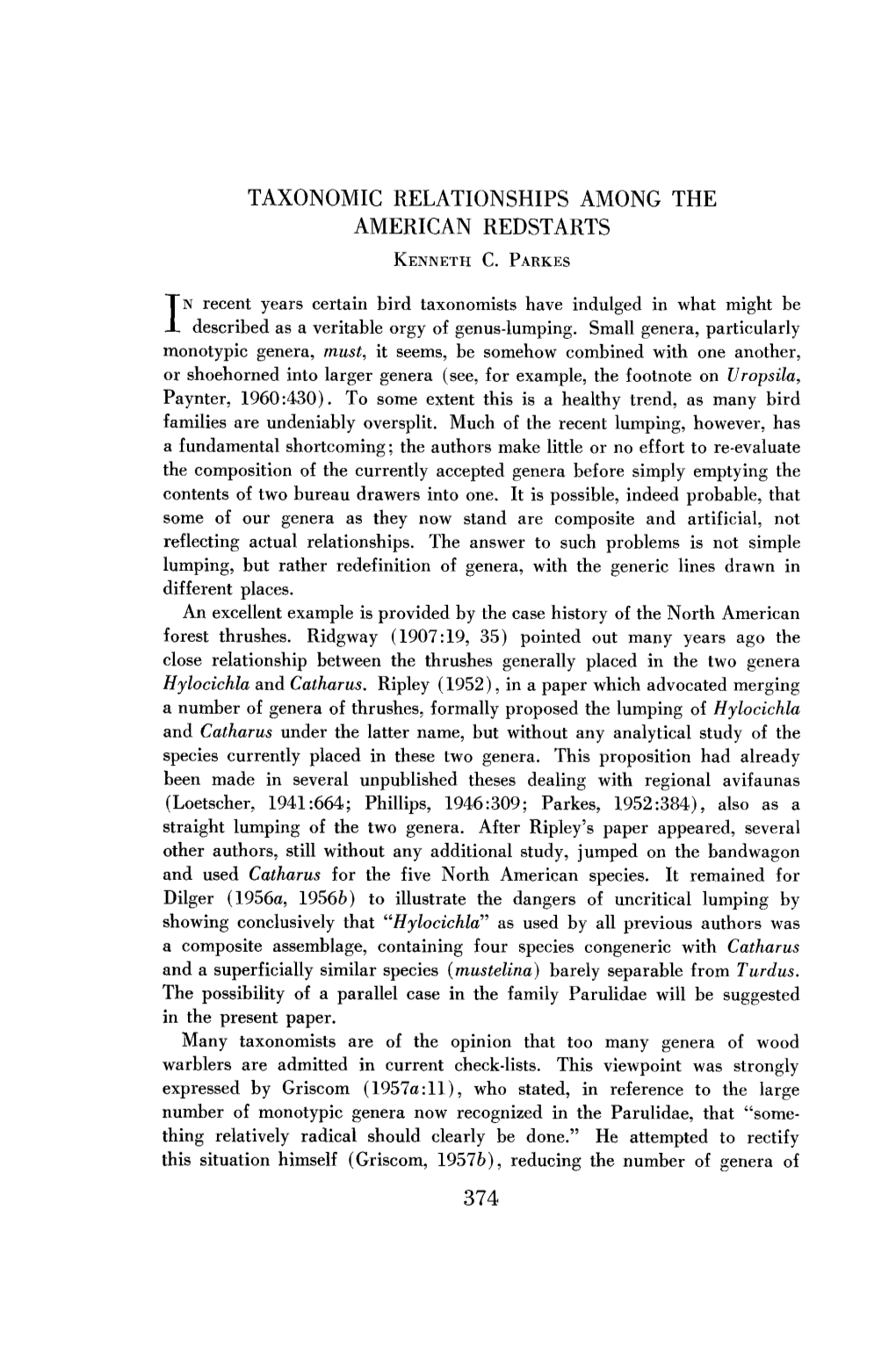 Taxonomic Relationships Among the American Redstarts