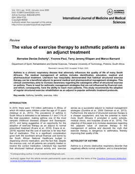 The Value of Exercise Therapy to Asthmatic Patients As an Adjunct Treatment
