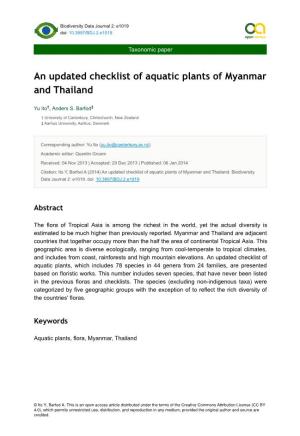 An Updated Checklist of Aquatic Plants of Myanmar and Thailand