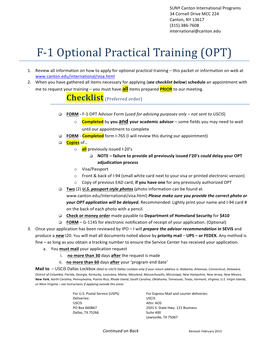 F-1 Optional Practical Training (OPT)