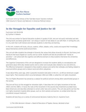 In the Struggle for Equality and Justice for All