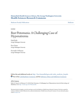 Beer Potomania: a Challenging Case of Hyponatremia Hind Rafei George Washington University