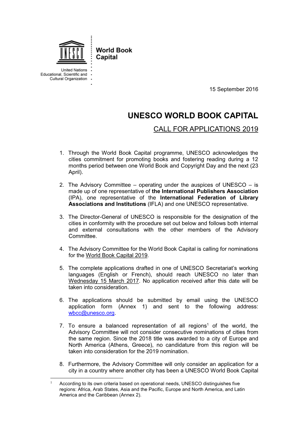 Unesco World Book Capital Call for Applications 2019