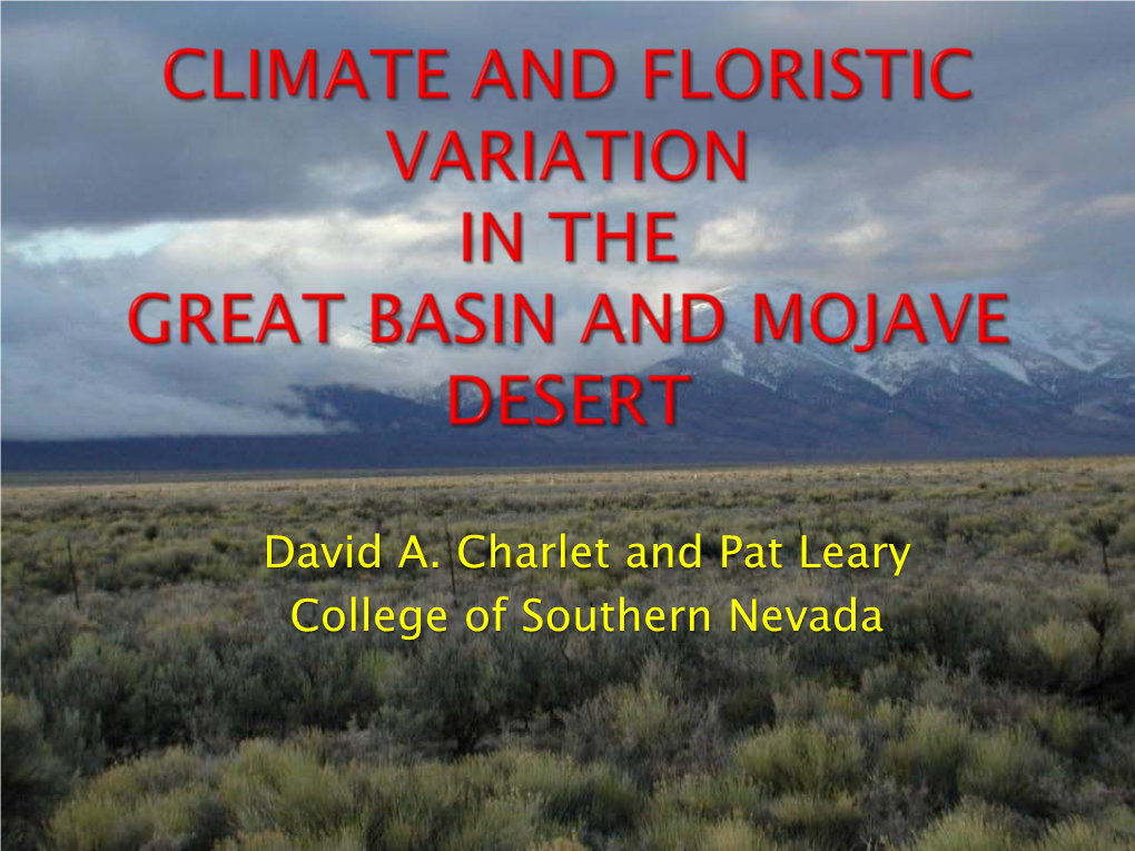 Climate and Floristic Variation in Great Basin Mountain Ranges