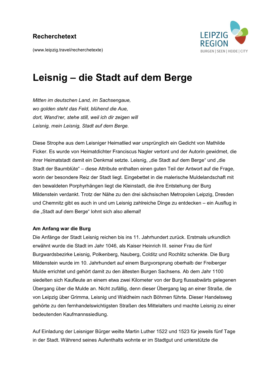 Leisnig – Die Stadt Auf Dem Berge