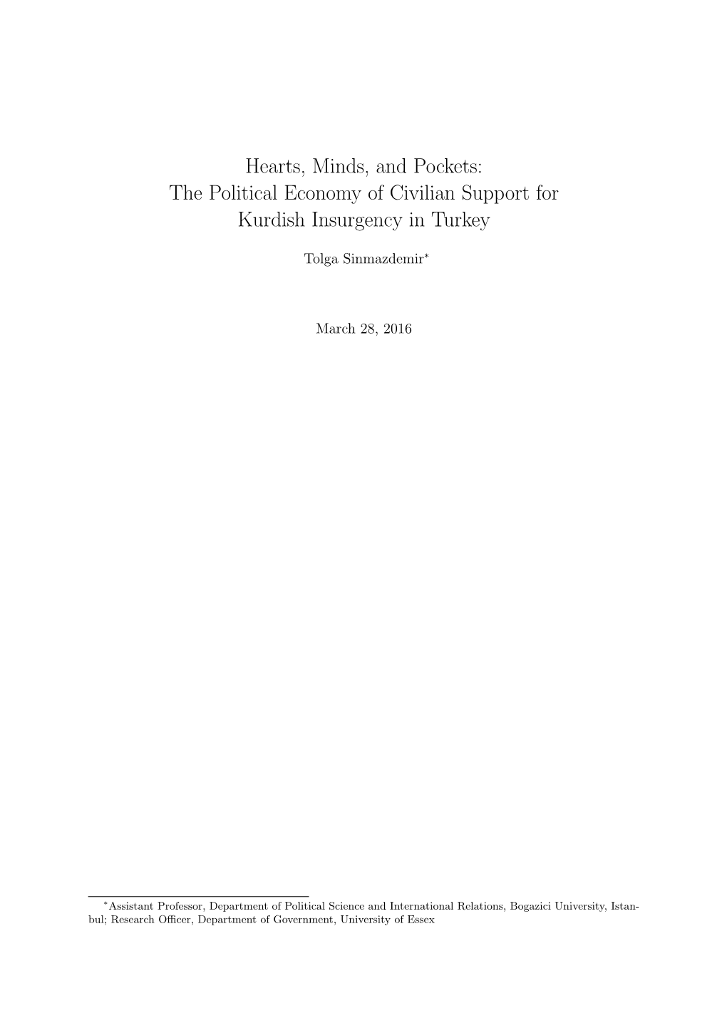 Hearts, Minds, and Pockets: the Political Economy of Civilian Support for Kurdish Insurgency in Turkey