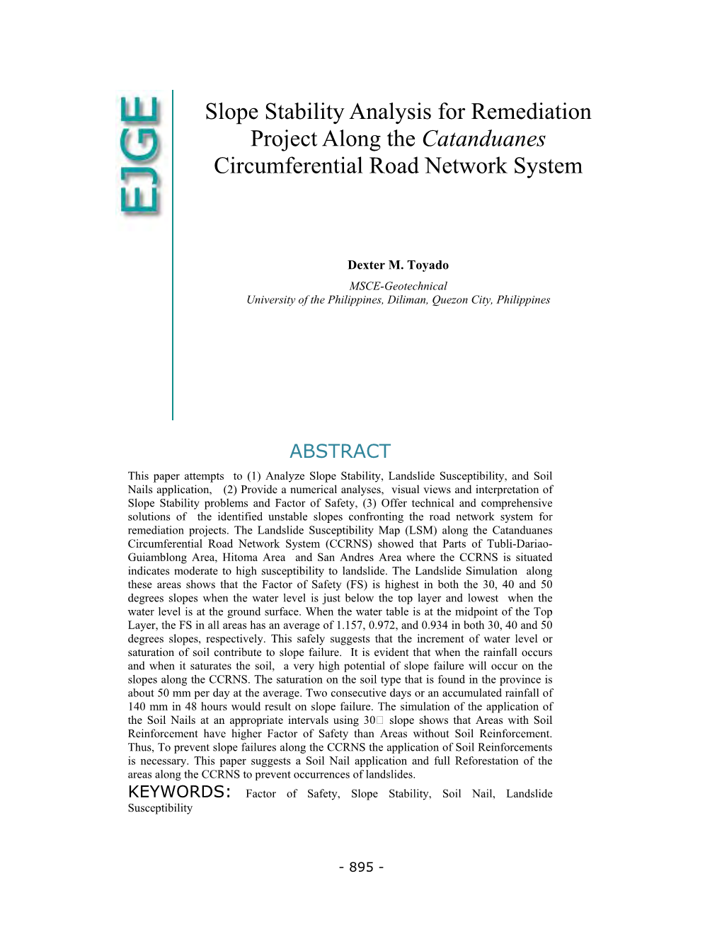 Slope Stability Analysis for Remediation Project Along the Catanduanes Circumferential Road Network System