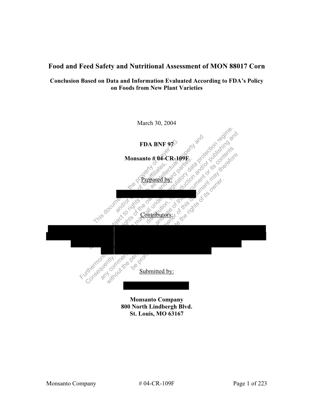 Food and Feed Safety and Nutritional Assessment of MON 88017 Corn