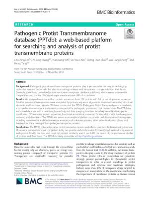 Pathogenic Protist Transmembranome Database (Pptdb): a Web-Based Platform for Searching and Analysis of Protist Transmembrane Pr