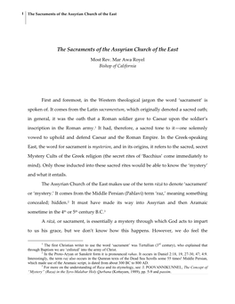 The Sacraments of the Assyrian Church of the East