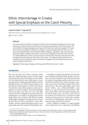 Ethnic Intermarriage in Croatia with Special Emphasis on the Czech Minority