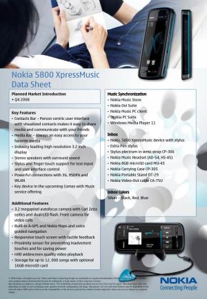 Nokia 5800 Xpressmusic Data Sheet