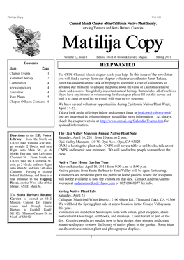 Matilija Copy Vol. 22, Issue 1