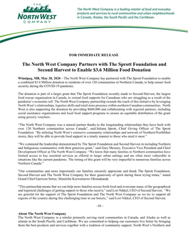 The North West Company Partners with the Sprott Foundation and Second Harvest to Enable $3.6 Million Food Donation
