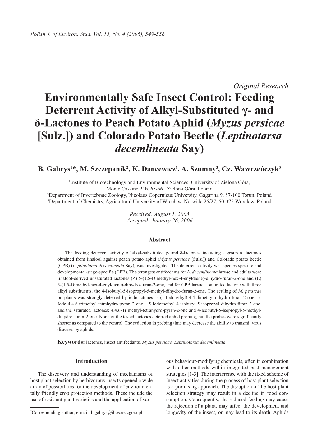 Environmentally Safe Insect Control: Feeding Deterrent Activity of Alkyl