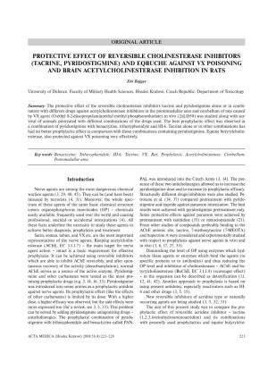 Protective Effect of Reversible Cholinesterase Inhibitors (Tacrine, Pyridostigmine) and Eqbuche Against Vx Poisoning and Brain Acetylcholinesterase Inhibition in Rats
