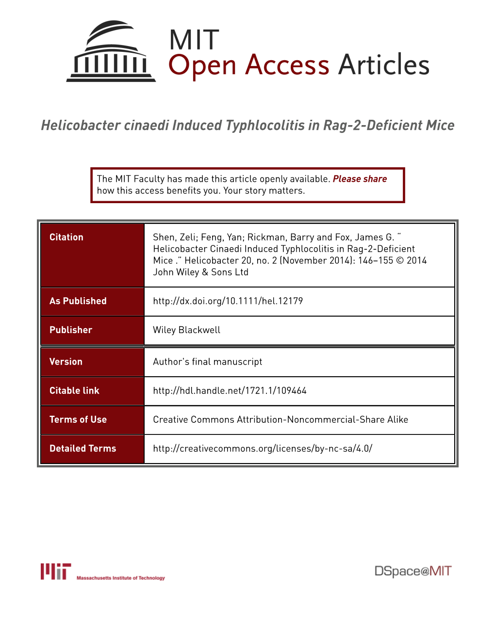Helicobacter Cinaedi Induced Typhlocolitis in Rag-2-Deficient Mice