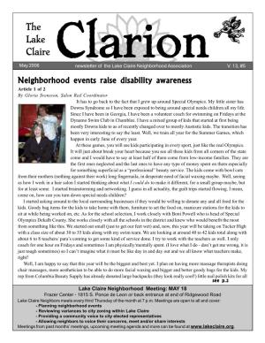 May 2006 Clarion Newsletter of the Lake Claire Neighborhood Association V