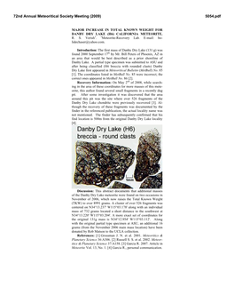 Major Increase in Total Known Weight for Danby Dry Lake (H6) California Meteorite