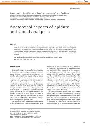 Anatomical Aspects of Epidural and Spinal Analgesia