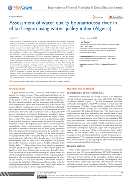 Assessment of Water Quality Bounamoussa River in El Tarf Region Using Water Quality Index (Algeria)