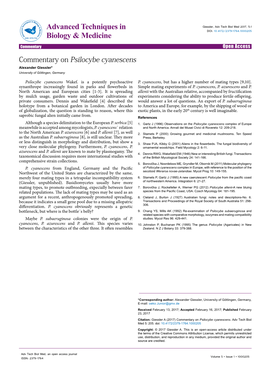 Commentary on Psilocybe Cyanescens Alexander Giessler* University of Göttingen, Germany