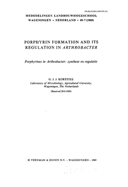 Porphyrin Formation and Its Regulation in Arthrobacter