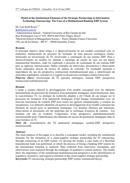 Model of the Institutional Elements of the Strategic Partnership in Information Technology Outsourcing: the Case of a Multinational Banking ERP System