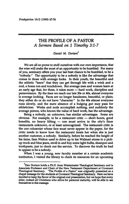 THE PROFILE of a PASTOR a Sermon Based on 1 Timothy 3:1-7