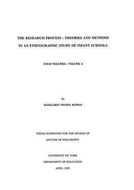 The Research Process : Theories and Methods in an Ethnographic Study of Infant Schools