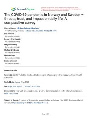 The COVID-19 Pandemic in Norway and Sweden – Threats, Trust, and Impact on Daily Life: a Comparative Survey