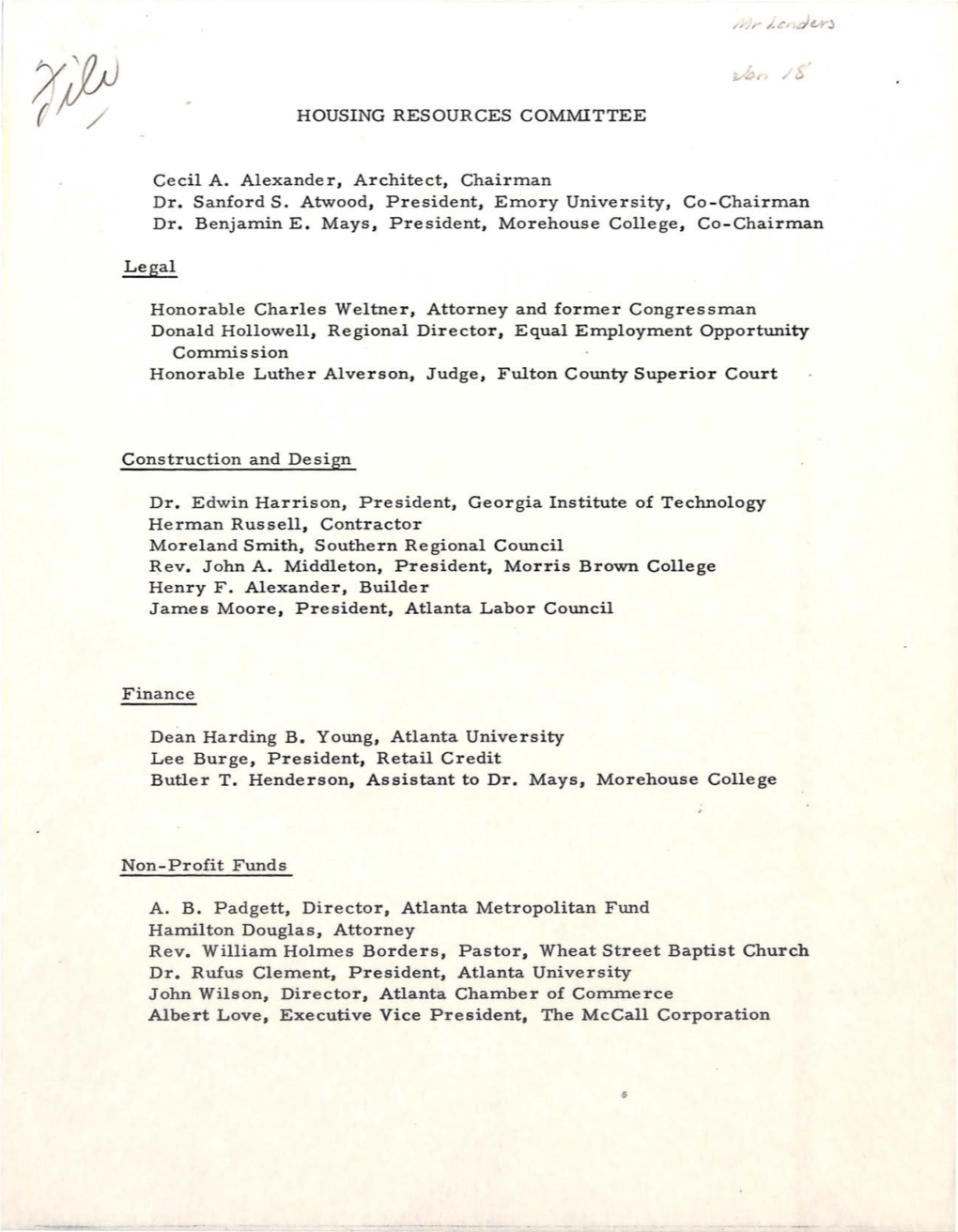 HOUSING RESOURCES COMMITTEE Cecil A. Alexander, Architect
